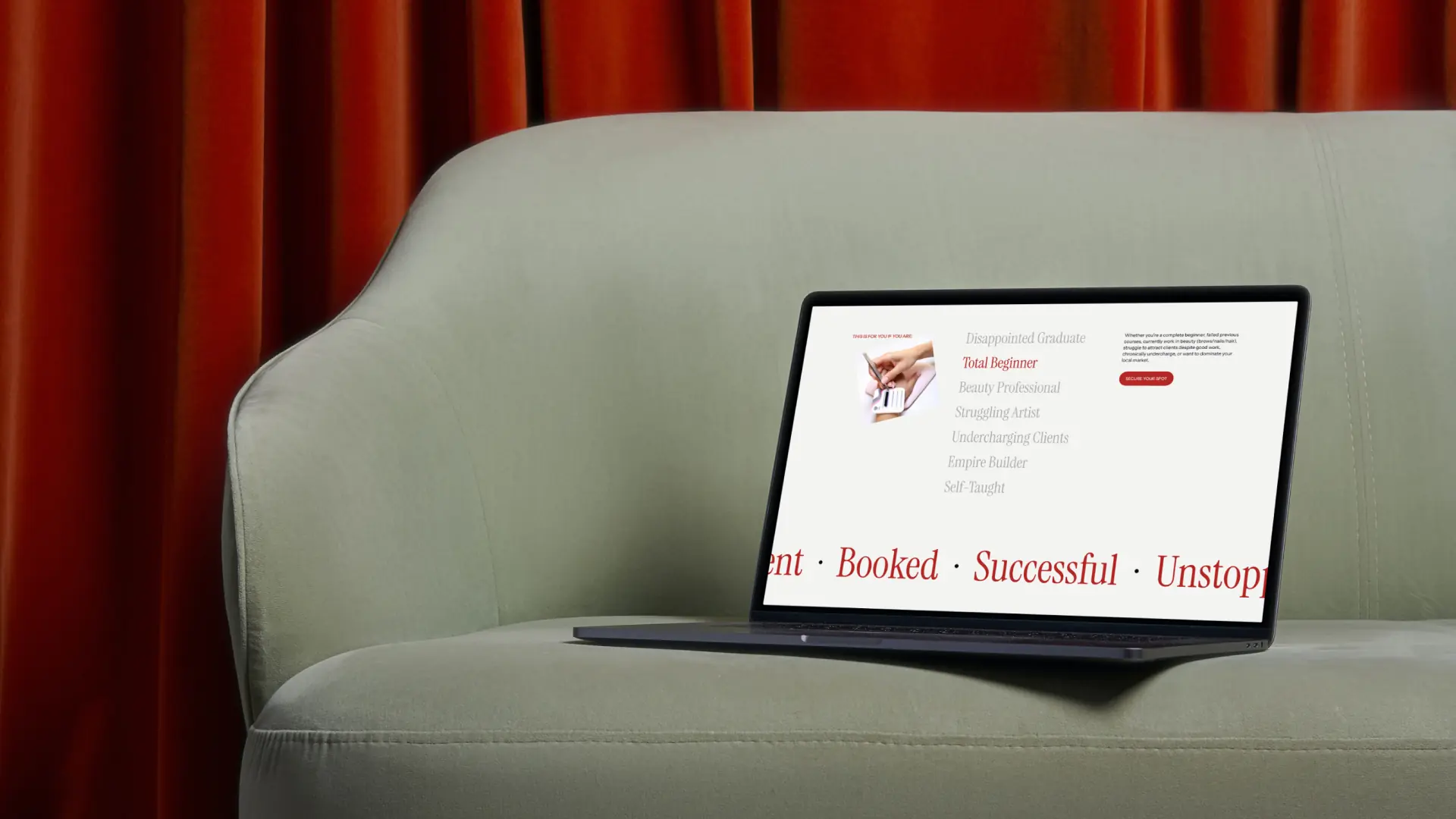 Lashboss Online website mockup 2