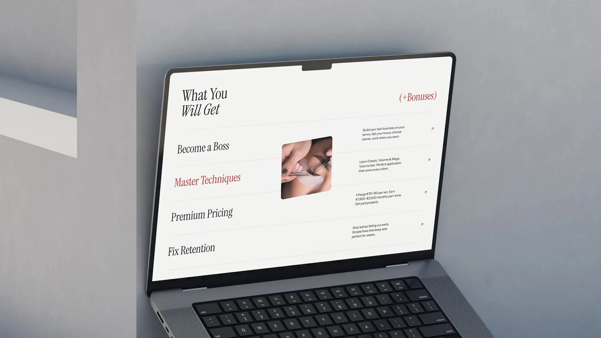 Lashboss Online website mockup 4